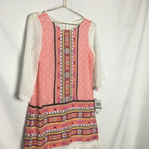 Sequin Hearts Orange Fringe Tribal Print  Dress - Picture 3 of 6